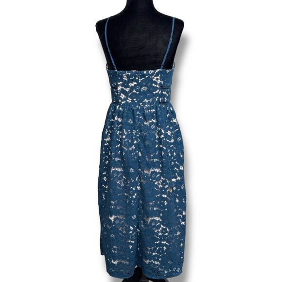 LNC Beautiful Aritzia Lace Midi Dress Size 2 Petrol Blue - Picture 2 of 8